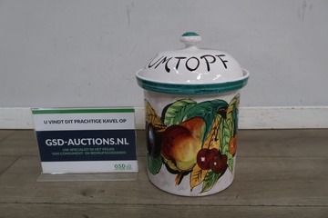 Afbeelding van Grote keramische voorraadpot met fruitdecoratie