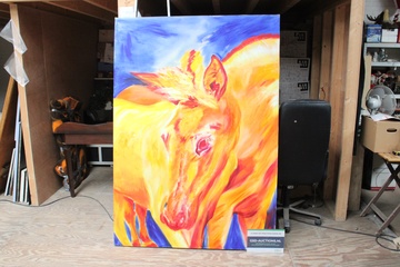 Afbeelding van Grote kleurrijke schilderij van paarden