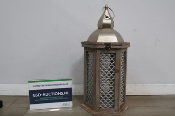 Afbeelding van Decoratieve lantaarn met houten/metalen frame