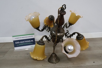 Afbeelding van Vintage kroonluchter met 6 glazen kapjes