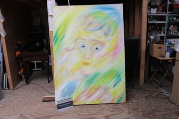 Afbeelding van Abstract schilderij van hoofd met pastelkleuren