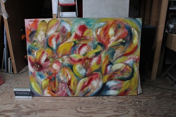 Afbeelding van Abstract schilderij met kleurrijk bloemmotief