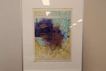 Afbeelding van Abstract ingelijste kleurenlitho met cirkelmotief
