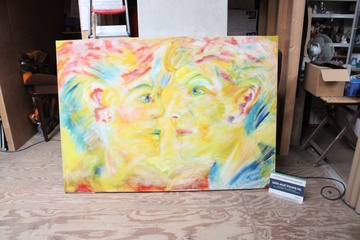 Image of Abstract schilderij van twee gezichten