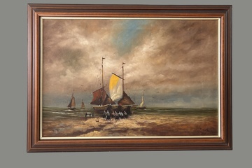 Afbeelding van Zeegezicht met vissersboten" gesignaleerd J.Kok