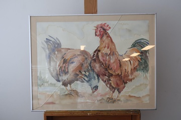 Afbeelding van Aquarel schilderij van twee kippen