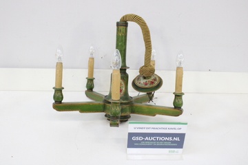 Afbeelding van Antieke groene houten hanglamp