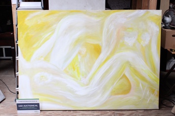 Afbeelding van Abstract schilderij met gele en witte tinten