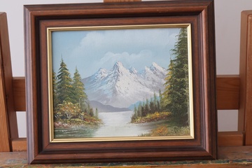 Afbeelding van Olieverfschilderij met berglandschap in lijst