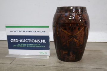 Afbeelding van Keramische decoratieve vaas met bruin en zwart motief