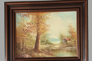 Afbeelding van Olieverf schilderij Rivierlandschap van J.Carter