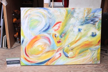 Afbeelding van Abstract schilderij met kleurrijk, vloeiend design