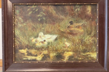 Afbeelding van Olieverfschilderij eenden met Kuikens