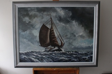 Afbeelding van Schilderij zeilboot op ruwe zee - R.F. Albert