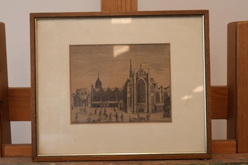 Afbeelding van Kopergravure - Hooglandsche Kerk & Burcht Leiden