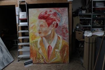 Afbeelding van Abstract portretschilderij man met rood haar