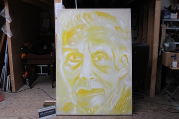 Afbeelding van Groot schilderij portret in geel en wit