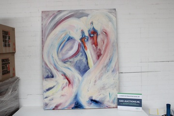 Afbeelding van Schilderij van twee zwanen in pasteltinten
