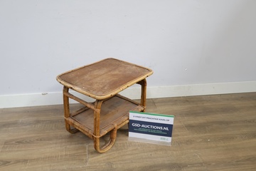 Afbeelding van Rotan bijzettafeltje, Salontafel - Vintage Jaren '50