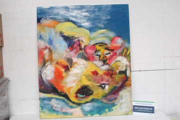Afbeelding van Abstract schilderij met felgekleurde leeuwen