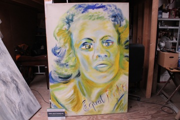 Afbeelding van Schilderij vrouwelijk portret met tekst 'Equal Rights'