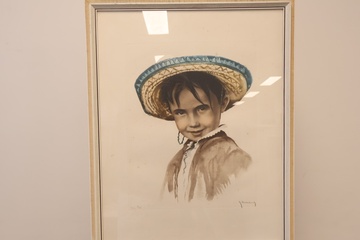 Afbeelding van Ingelijste tekening van kind met strohoed