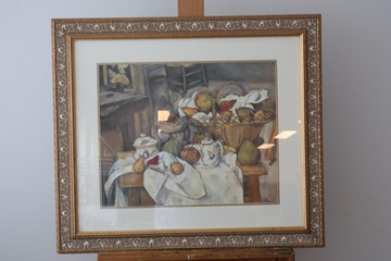 Afbeelding van Ingelijste stilleven schilderij met fruit en theepotten