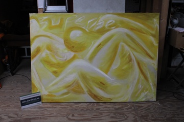 Afbeelding van Abstract schilderij met gele en witte tinten