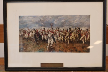 Afbeelding van Ingelijste militaire strijdprent met cavalerie te paard