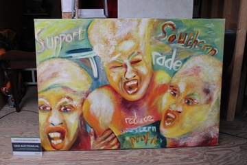 Afbeelding van Schilderij met expressieve gezichten en tekst