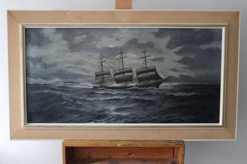 Afbeelding van Schilderij zeilschip op ruwe zee - Schutman