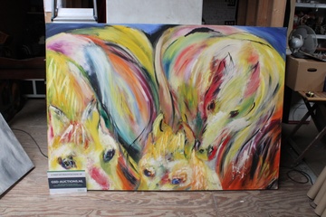 Afbeelding van Abstract schilderij met dierenkoppen