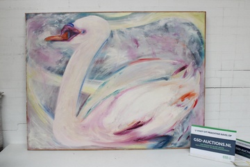 Image of Schilderij zwaan in pastelkleuren
