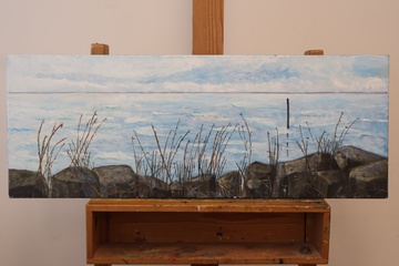 Afbeelding van Schilderij zeegezicht met rotsen en vegetatie