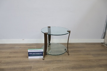 Afbeelding van Ronde bijzettafel met glazen bladen en messing frame