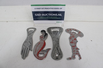 Afbeelding van Set van vier metalen flesopeners met bedrukkingen