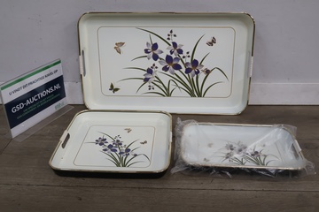 Afbeelding van Set van 3 dienbladen met bloemendecoratie