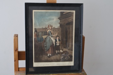Afbeelding van Ingelijste vintage prent met figuren en hond