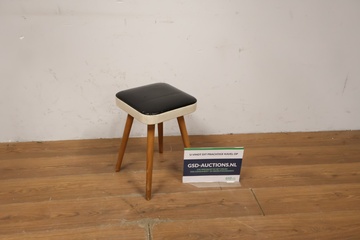 Afbeelding van Jaren '60 Vintage kruk met zwart-witte zitting