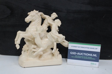 Afbeelding van Vintage Beeld van ruiter en dame op paard met hert