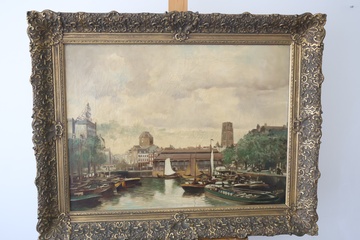 Afbeelding van Schilderij met havenzicht in fraaie lijst - C v/d Zwolg