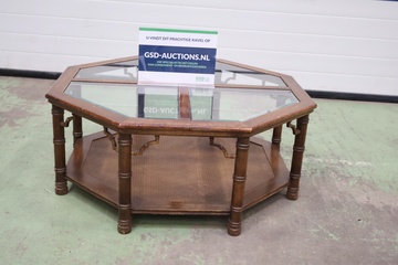 Afbeelding van Vintage Houten Salontafel met Glazen Blad