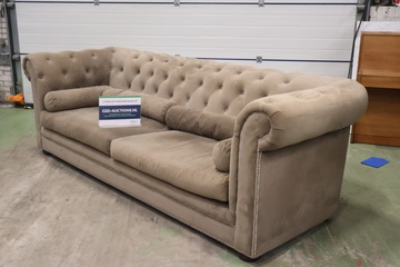 Afbeelding van Hoekbank in beige fluweel met capitonnés rug - 260cm