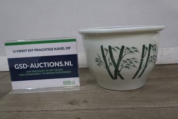 Afbeelding van Witte bloempot met bamboe print