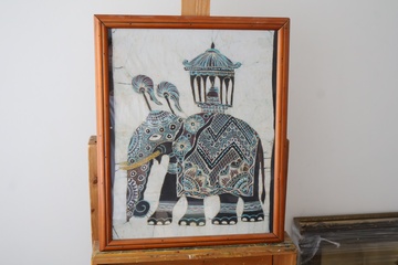 Afbeelding van Ingelijst batik schilderij van een olifant