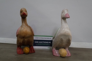 Afbeelding van Set van 2 Grote Houten eenden beelden - 43 cm