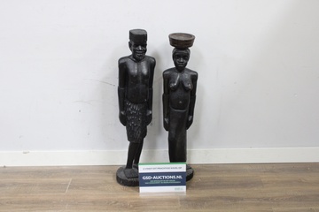 Afbeelding van Grote Houten Afrikaanse beelden man en vrouw - 102 cm