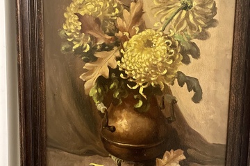 Afbeelding van Grote olieverf replica Stilleven met chrysant van Hendrik van Leeuwen   gesignaleerd A. J.v.Eijk met mooie lijst