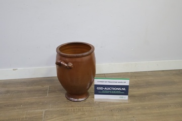 Afbeelding van Bruine keramische pot met handvatten