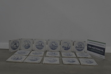 Afbeelding van Set Delftsblauwe tegels met scheepsmotief